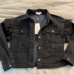 Something Navy Ruffle Puff Sleeve Jean Jacket